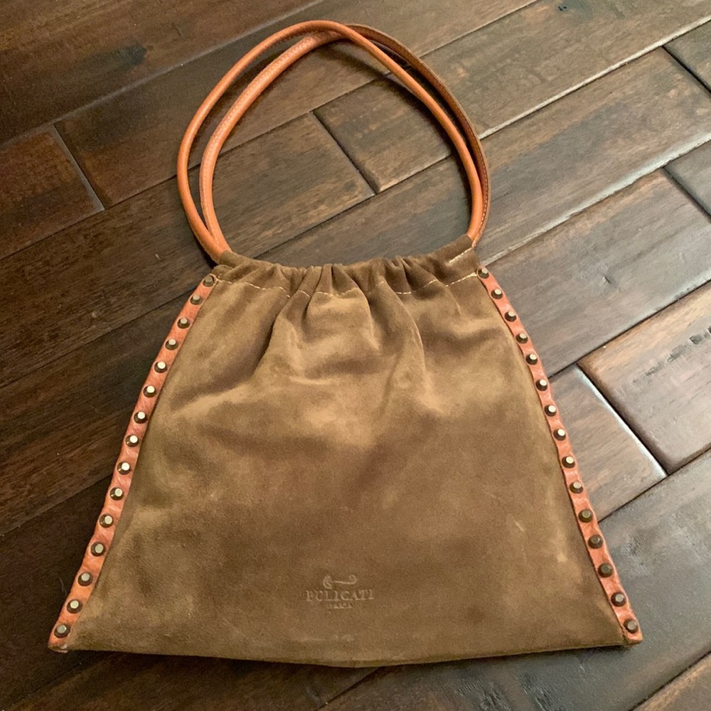 Carlo Pulicati Italia Brown Suede and Leather Studded Bag EUC